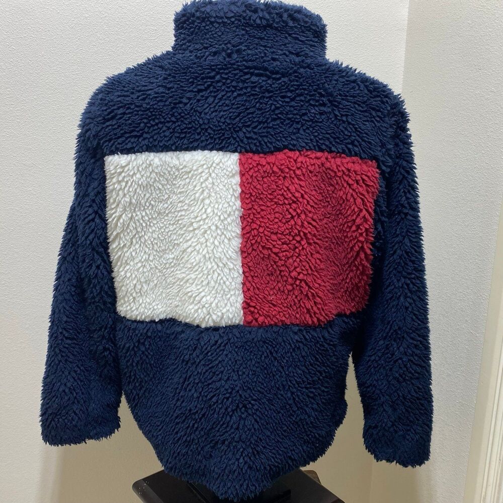 Tommy Hilfiger Women's Big Logo Color-Block Sherpa Full Zip Size Large Jacket - Picture 1 of 10